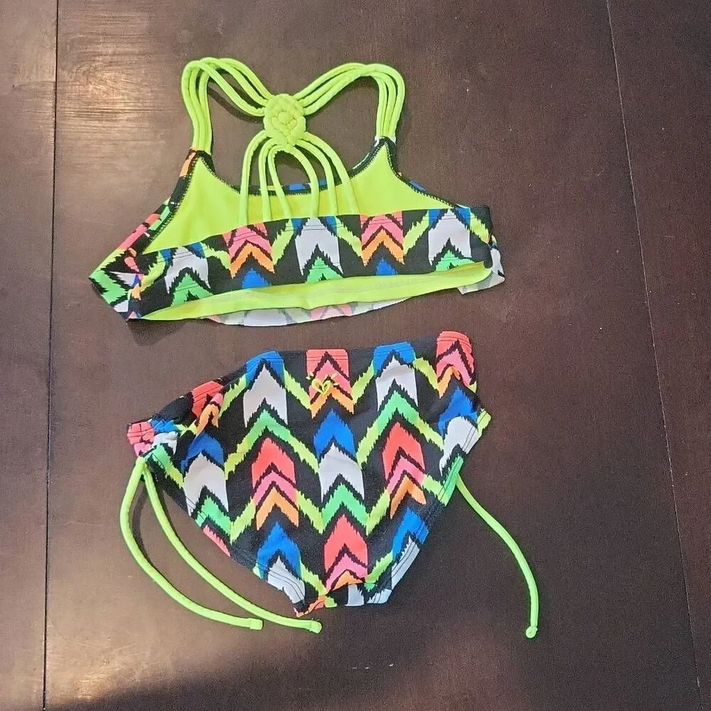 JUSTICE‎ Girls Neon Graphic Bikini Swimsuit Size 8